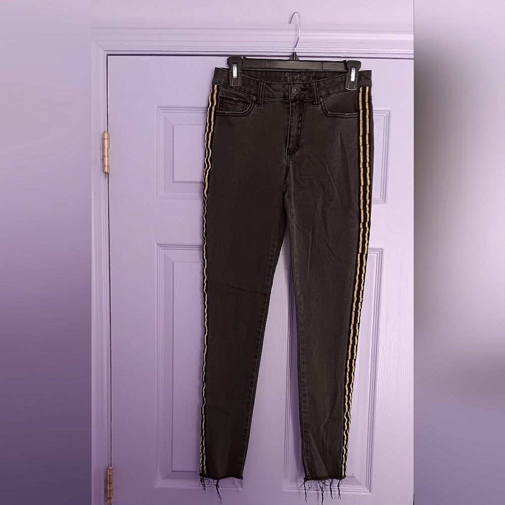 Spoon Jeans | Size 7 Black Skinny Denim Jeans Black Gold Stripes